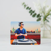 New York Roof Top Dj Dankeskarte (Stehend Vorderseite)