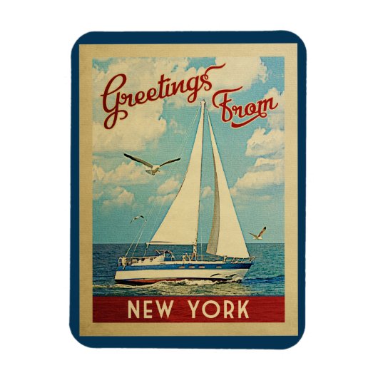 New York Sailboat Vintage Travel Magnet (Vertikal)