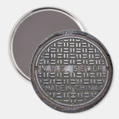 New York Sewer Cover & Asphalt Foto Magnet (Vorderseite/Rückseite)