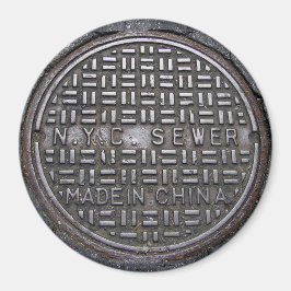 New York Sewer Cover & Asphalt Foto Magnet