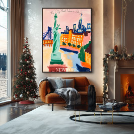 New York Skyline and Liberty in Fauvist Artistic Poster