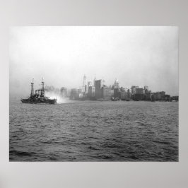 New York Skyline aus Harbour, 1920. Vintages Foto Poster