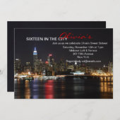 New York Skyline bei Nacht Einladung (Vorne/Hinten)