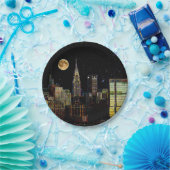 New York Skyline bei Nacht mit Vollmond Pappteller (Party)