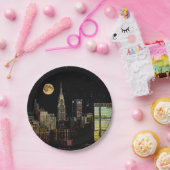 New York Skyline bei Nacht mit Vollmond Pappteller (Party)