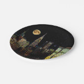 New York Skyline bei Nacht mit Vollmond Pappteller (Schrägansicht)