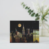 New York Skyline bei Nacht mit Vollmond Postkarte (Stehend Vorderseite)