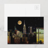New York Skyline bei Nacht mit Vollmond Postkarte (Vorne/Hinten)