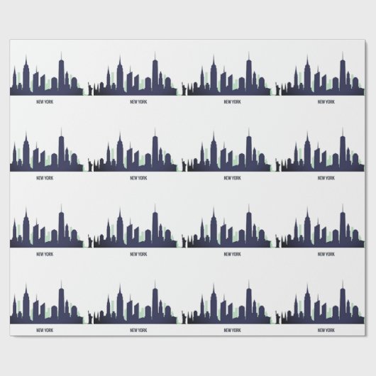 New York Skyline Blue Big Apple Modern City Geschenkpapier (Flach)