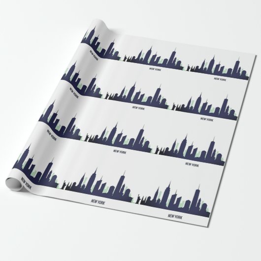 New York Skyline Blue Big Apple Modern City Geschenkpapier (Ungerollt)