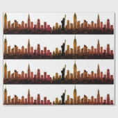 New York Skyline Brown Big Apple Modern City Geschenkpapier (Flach)