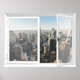 New York Skyline City View Fake Window Poster