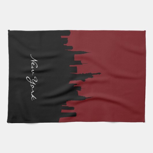 New York Skyline| Dunkelrot Geschirrtuch (Horizontal)