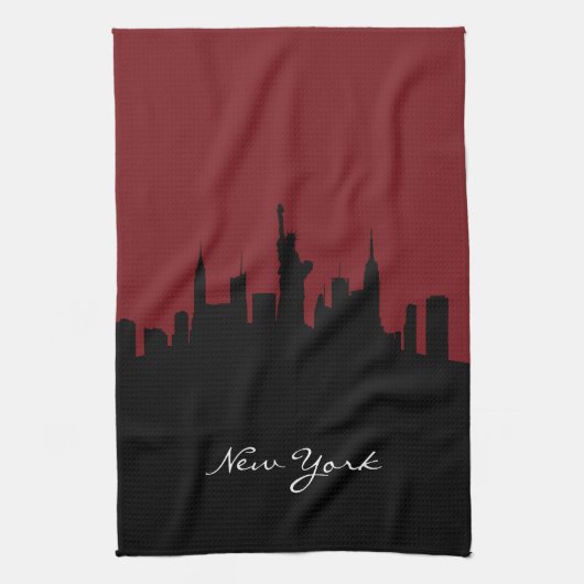 New York Skyline| Dunkelrot Geschirrtuch (Vertikal)