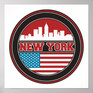 New York Skyline Flagge der Vereinigten Staaten Poster