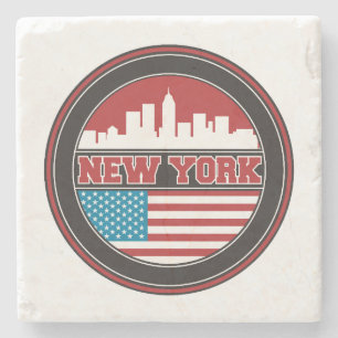 New York Skyline  Flagge der Vereinigten Staaten Steinuntersetzer