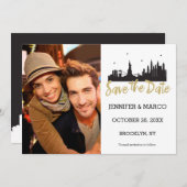New York Skyline Gold Script Save the Date (Vorne/Hinten)