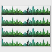 New York Skyline Green Big Apple Modern City Geschenkpapier (Flach)