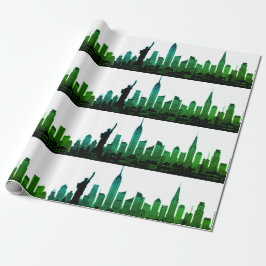 New York Skyline Green Big Apple Modern City Geschenkpapier