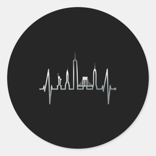 New York Skyline Heartbeat Love Statue Of Liberty Runder Aufkleber (Vorderseite)
