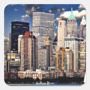 New York Skyline, Hudson River, Quadratischer Aufkleber