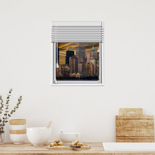 New York Skyline Imitate Window View with Blinds Poster (Küche)