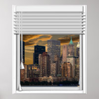 New York Skyline Imitate Window View with Blinds