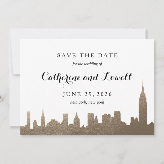 New York Skyline Imitats Gold Save the Date (Vorderseite)