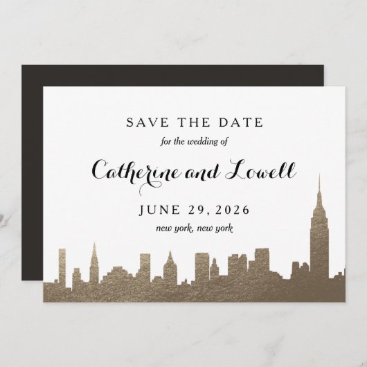 New York Skyline Imitats Gold Save the Date (Vorne/Hinten)