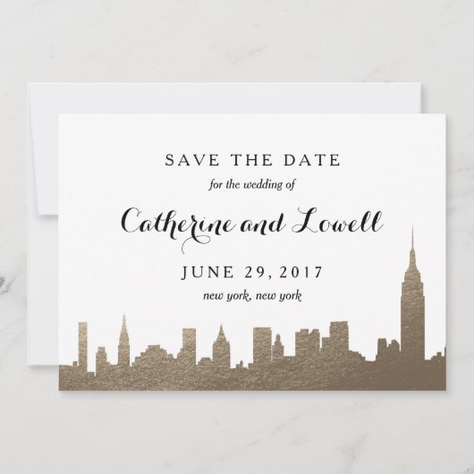 New York Skyline Imitats Gold Save the Date (Vorderseite)