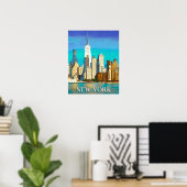 New York Skyline in Cobalt Blue und Tan Poster (Heimbüro)