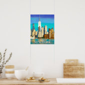 New York Skyline in Cobalt Blue und Tan Poster (Küche)