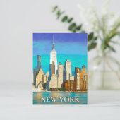 New York Skyline in Cobalt Blue und Tan Postkarte (Stehend Vorderseite)