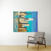 New York Skyline in Cobalt Blue und Tan Wandteppich (Beispiel (Horizontal))