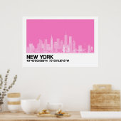 New York Skyline + Koordinaten in rosa Poster (Küche)