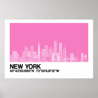 New York Skyline + Koordinaten in rosa Poster