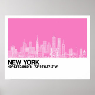 New York Skyline + Koordinaten in rosa Poster
