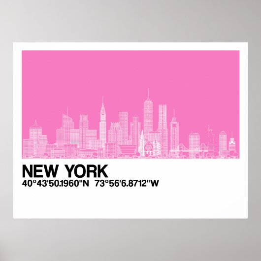 New York Skyline + Koordinaten in rosa Poster (Vorne)