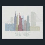 New York Skyline Künstlicher Leinwanddruck<br><div class="desc">New York Skyline von Fab Funky. Hier finden Sie eine Sammlung von bekannten New Yorker Sehenswürdigkeiten in gedämpften Farbtönen.</div>
