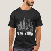 New York Skyline mit Statue of Liberty White Line T-Shirt (Vorderseite)