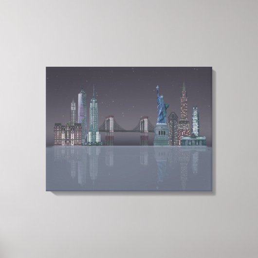 New York Skyline Night Reflections Leinwanddruck (Vorderseite)