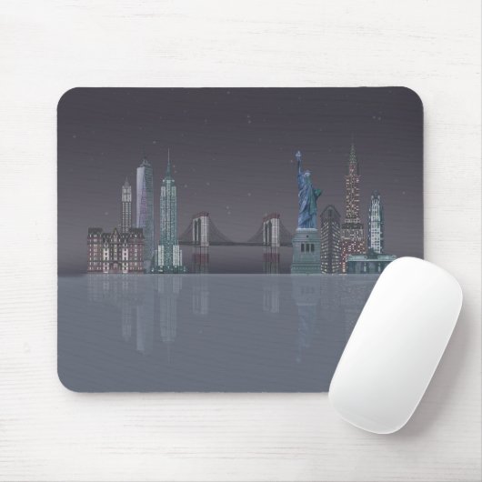 New York Skyline Night Reflections Mousepad (Mit Mouse)