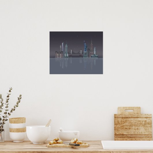 New York Skyline Night Reflections Poster (Küche)
