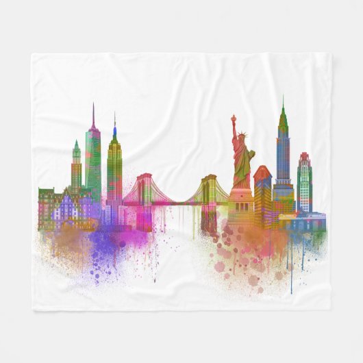 New York Skyline - Rainbow Fleecedecke (Vorderseite (Horizontal))
