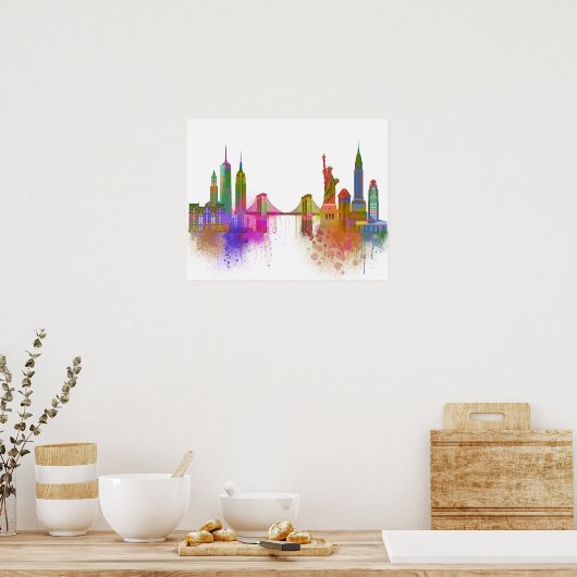 New York Skyline - Rainbow Poster (Küche)