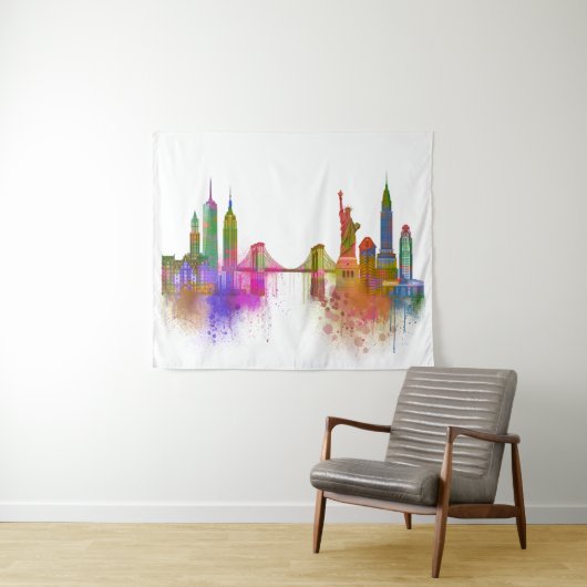 New York Skyline - Rainbow Wandteppich (Beispiel (Horizontal))