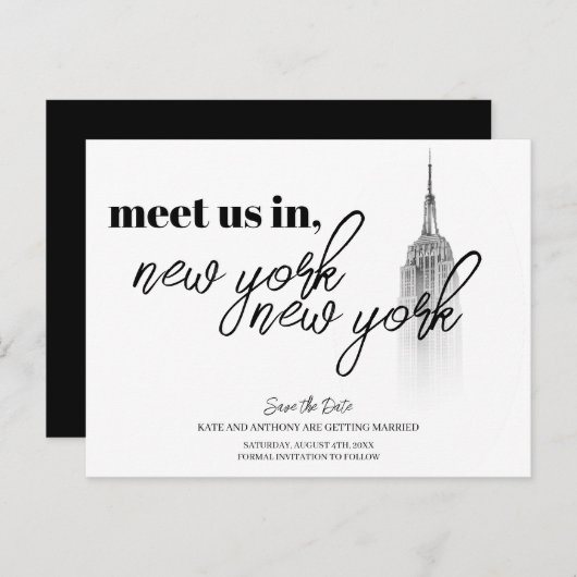 NEW YORK SKYLINE SCHWARZ UND WEISS SAVE THE DATE POSTKARTE (Vorne/Hinten)
