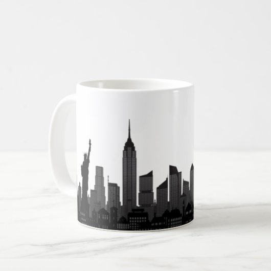 New York Skyline Silhouette Black Elegante Script Kaffeetasse (Vorderseite Links)
