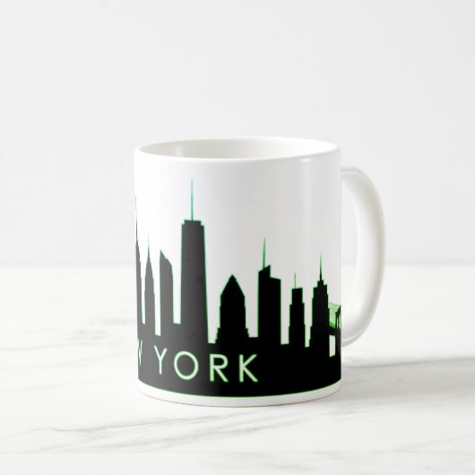 New York Skyline Silhouette Black Elegante Script Kaffeetasse (VorderseiteRechts)