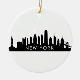 New York Skyline Silhouette Black Elegante Script Keramik Ornament